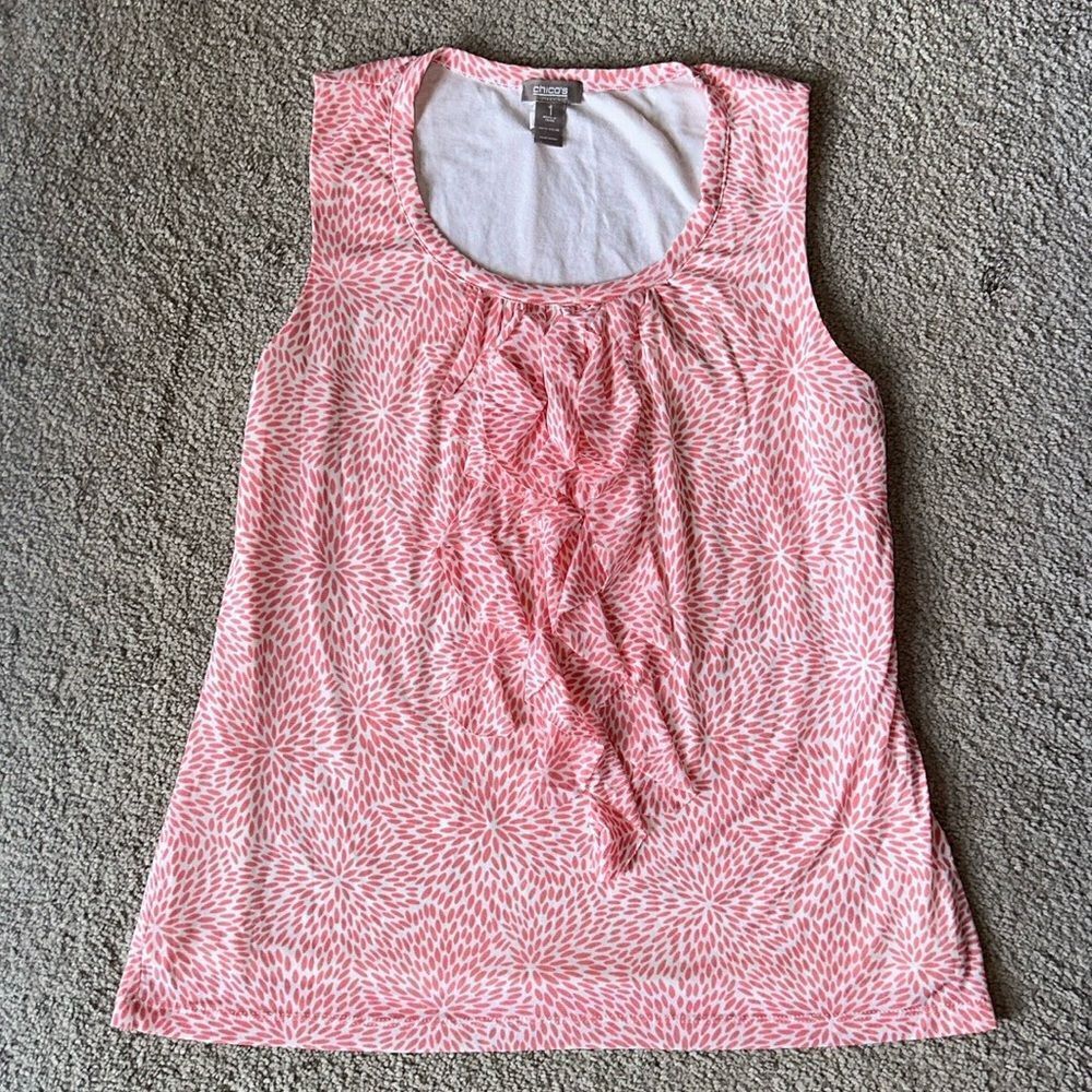 Chicos Sleeveless Ruffle Front Shell Blouse!